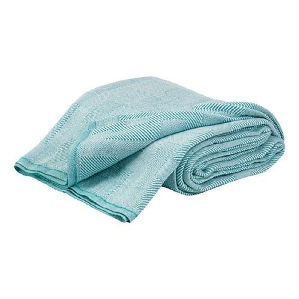 Perpetua by MIP Reversible Bedspread Throw Turquoise Herringbone 48x74